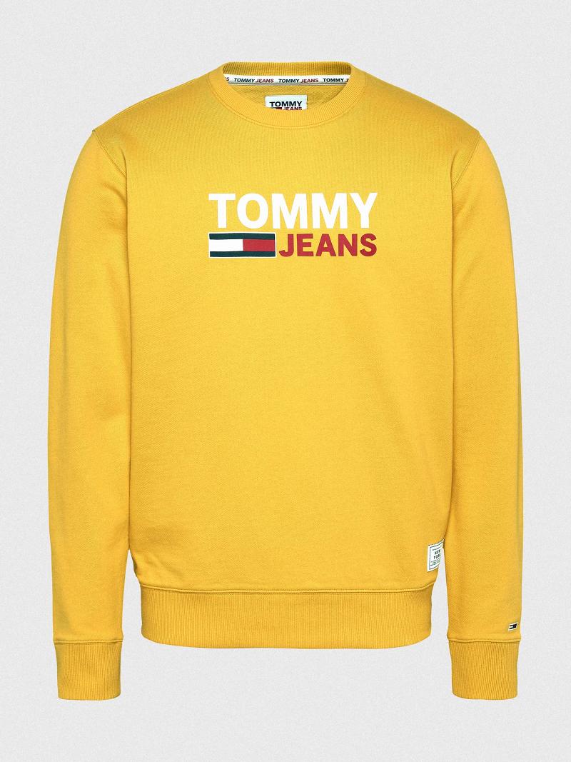 Férfi Tommy Hilfiger Tommy Logo Pulóverek Sárga | HU 923MQZ